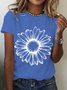 Womens Cotton Floral Crew Neck T Shirts Cotton T-Shirt