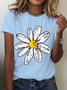 Womens Cotton Floral Crew Neck T Shirts Cotton T-Shirt