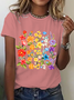 Womens Cotton Floral Crew Neck T Shirts Cotton T-Shirt