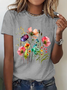 Womens Cotton Floral Crew Neck T Shirts Cotton T-Shirt