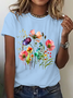 Womens Cotton Floral Crew Neck T Shirts Cotton T-Shirt