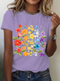 Womens Cotton Floral Crew Neck T Shirts Cotton T-Shirt