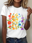 Womens Cotton Floral Crew Neck T Shirts Cotton T-Shirt