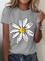 Womens Cotton Floral Crew Neck T Shirts Cotton T-Shirt