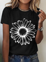 Womens Cotton Floral Crew Neck T Shirts Cotton T-Shirt