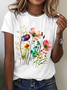 Womens Cotton Floral Crew Neck T Shirts Cotton T-Shirt