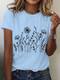 Womens Cotton Floral Crew Neck T Shirts Cotton T-Shirt