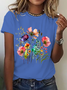 Womens Cotton Floral Crew Neck T Shirts Cotton T-Shirt