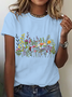 Womens Cotton Floral Crew Neck T Shirts Cotton T-Shirt