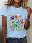 Womens Cotton Floral Crew Neck T Shirts Cotton T-Shirt