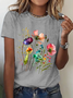 Womens Cotton Floral Crew Neck T Shirts Cotton T-Shirt