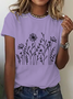 Womens Cotton Floral Crew Neck T Shirts Cotton T-Shirt