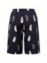Women's Spring and Summer Feather Print Casual Straight Tie Cropped Pants