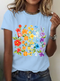 Womens Cotton Floral Crew Neck T Shirts Cotton T-Shirt