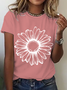 Womens Cotton Floral Crew Neck T Shirts Cotton T-Shirt