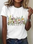Womens Cotton Floral Crew Neck T Shirts Cotton T-Shirt