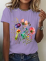 Womens Cotton Floral Crew Neck T Shirts Cotton T-Shirt