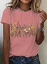 Womens Cotton Floral Crew Neck T Shirts Cotton T-Shirt