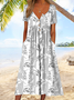 Vintage Half Open Collar Geometric Loose Dress