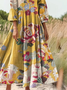 Women's Bohemian Floral Art Print Flowy Cotton Crew Neck Dress