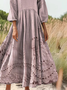 Women's Vintage Floral Texture Art Print Flowy Cotton Crew Neck Dress