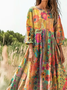 Women's Bohemian Floral Print Flowy Cotton Crew Neck Dress