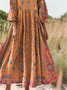 Women's Retro Ethnic Totem Printed Flowy Cotton Crew Neck Dress