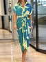 Women's Half Sleeve Summer Purple Floral Split Joint Shirt Collar Daily Going Out Vintage Maxi A-Line Hip Skirt Dress
