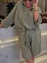 Casual Plain Shirt Collar Two-Piece Set