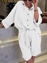 Casual Plain Shirt Collar Two-Piece Set