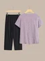 Women's Embroidery Plain Daily Going Out Two-Piece Set Purple Casual Summer Top With Pants Matching Set