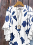 Women's Half Sleeve Shirt Summer White Floral Printing V Neck Daily Going Out Casual Top