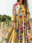 Women's Bohemian Floral Art Print Flowy Cotton Crew Neck Dress