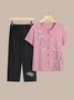 Women's Embroidery Plain Daily Going Out Two-Piece Set Purple Casual Summer Top With Pants Matching Set