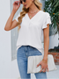 Women's Short Sleeve T-shirt Summer Sky Blue Plain V Neck Ruffle Sleeve Daily Going Out Casual Top