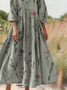 Women's Wildflower Art Print Crew Neck Pocket Cotton Dress