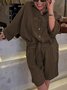 Casual Plain Shirt Collar Two-Piece Set