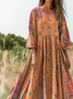 Women's Retro Ethnic Totem Printed Flowy Cotton Crew Neck Dress