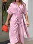 Women's Half Sleeve Summer Purple Floral Split Joint Shirt Collar Daily Going Out Vintage Maxi A-Line Hip Skirt Dress