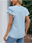 Women's Short Sleeve T-shirt Summer Sky Blue Plain V Neck Ruffle Sleeve Daily Going Out Casual Top