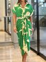 Women's Half Sleeve Summer Purple Floral Split Joint Shirt Collar Daily Going Out Vintage Maxi A-Line Hip Skirt Dress