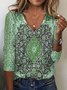 Print Casual V Neck Long Sleeve T-Shirt