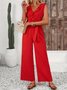 Women's H-Line Overall V Neck Daily Going Out Casual Sash Plain Summer Long Jumpsuit Romper