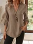 Linen V Neck Plain Casual Shirt