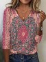 Print Casual V Neck Long Sleeve T-Shirt