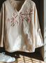 Boho Floral Cherry Embroidery Print Cotton And Linen Blend Loose Blouse
