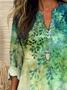 Plants Elegant Loose Shawl Collar Blouse