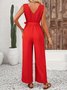 Women's H-Line Overall V Neck Daily Going Out Casual Sash Plain Summer Long Jumpsuit Romper