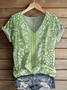 Women's Short Sleeve T-shirt Summer Blue Floral Printing V Neck Daily Going Out Casual Top