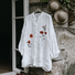Vintage Floral Embroidery Art Button Cotton Linen Blend Loose Blouse